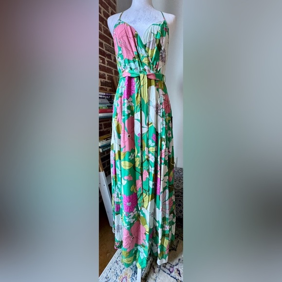 LULUS-Groovy Girl Green Floral Print Wrap Maxi Dress-size medium-NWT - Picture 2 of 14